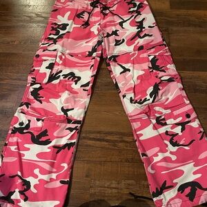 Pink Drawstring Camouflage Cargo Pants